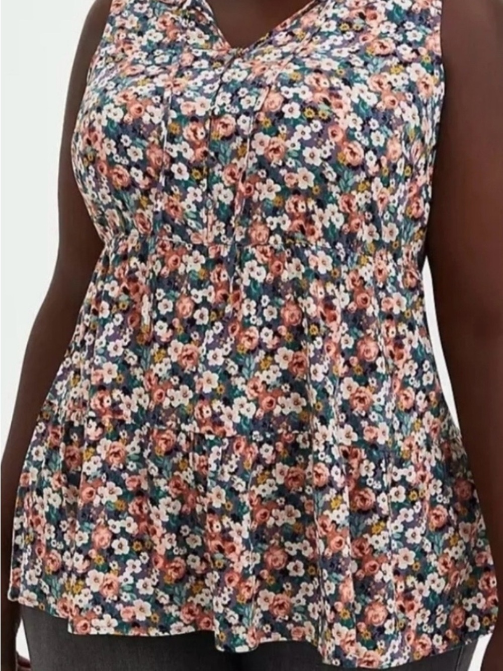 torrid Floral V-Neck Sleeveless Peplum Top - Navy Multicolor